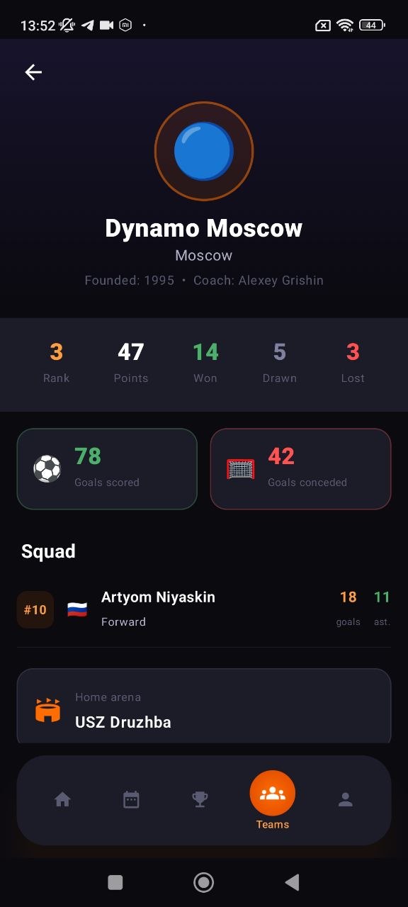 Misli Futsal League schedule screen